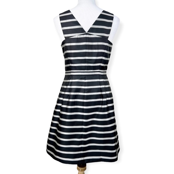 J. Crew Factory Metallic Jacquard Stripe Sleeveless Dress Pockets Black Silver - Picture 3 of 14